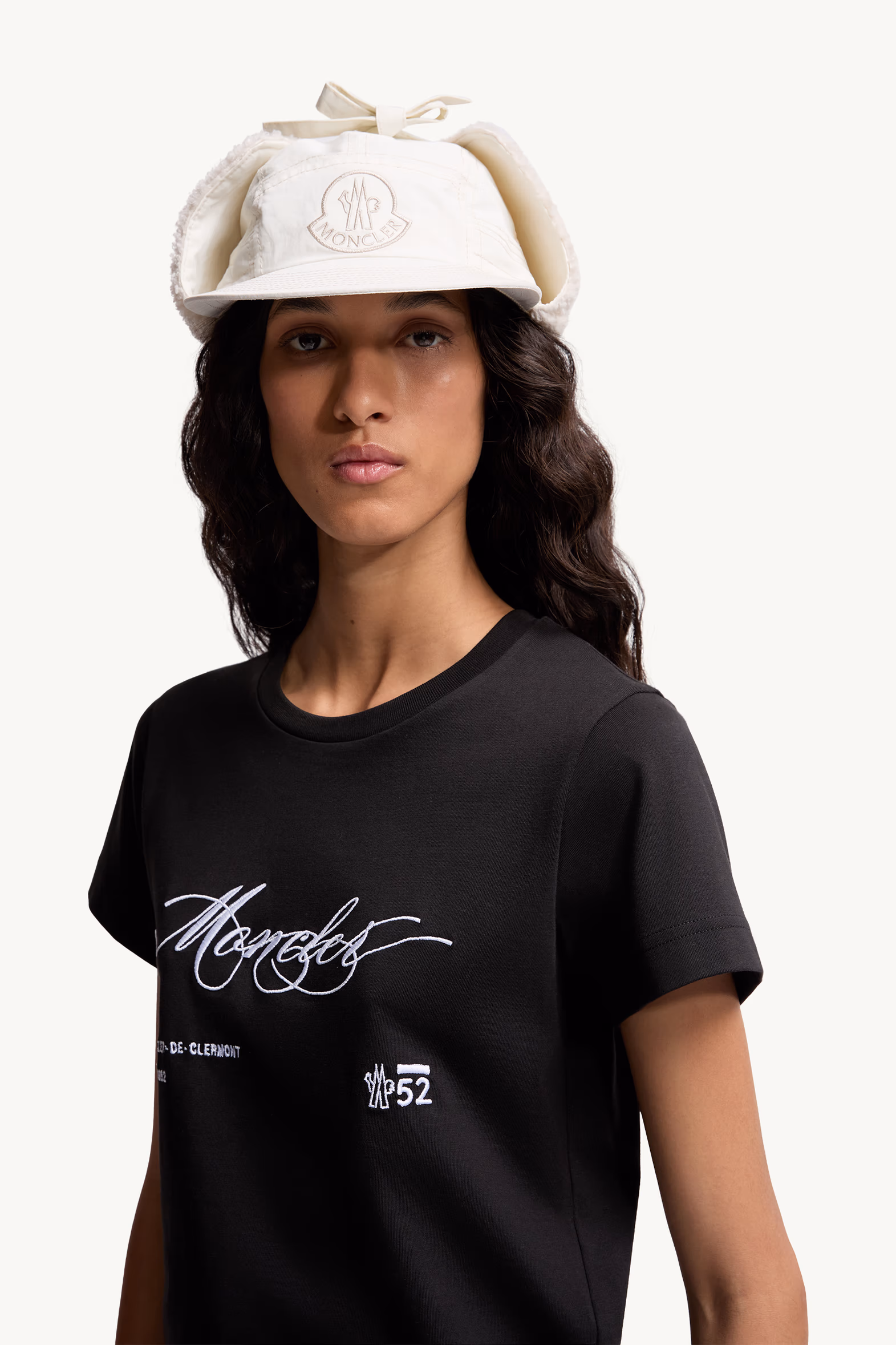 T-shirt en coton à logo lettres cursives brodé Femmes Noir Moncler 4